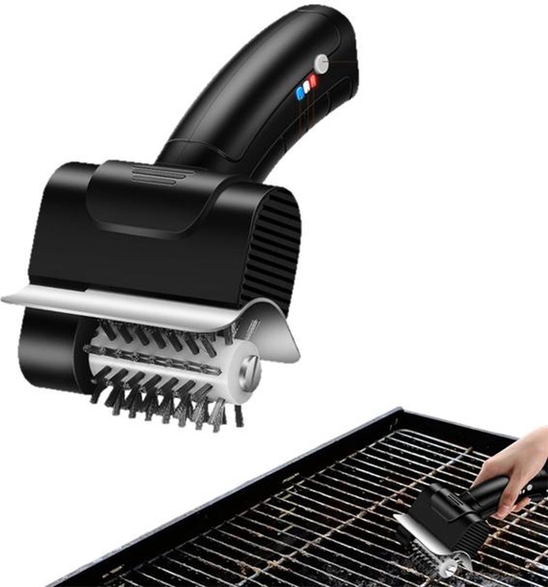KZQ elektrische barbecueborstel - Oplaadbare barbecuereiniger - Draadloze barbecueborstel met krachtige motor - Geschikt voor gas-, houtskool- en gietijzeren barbecues - Zwart