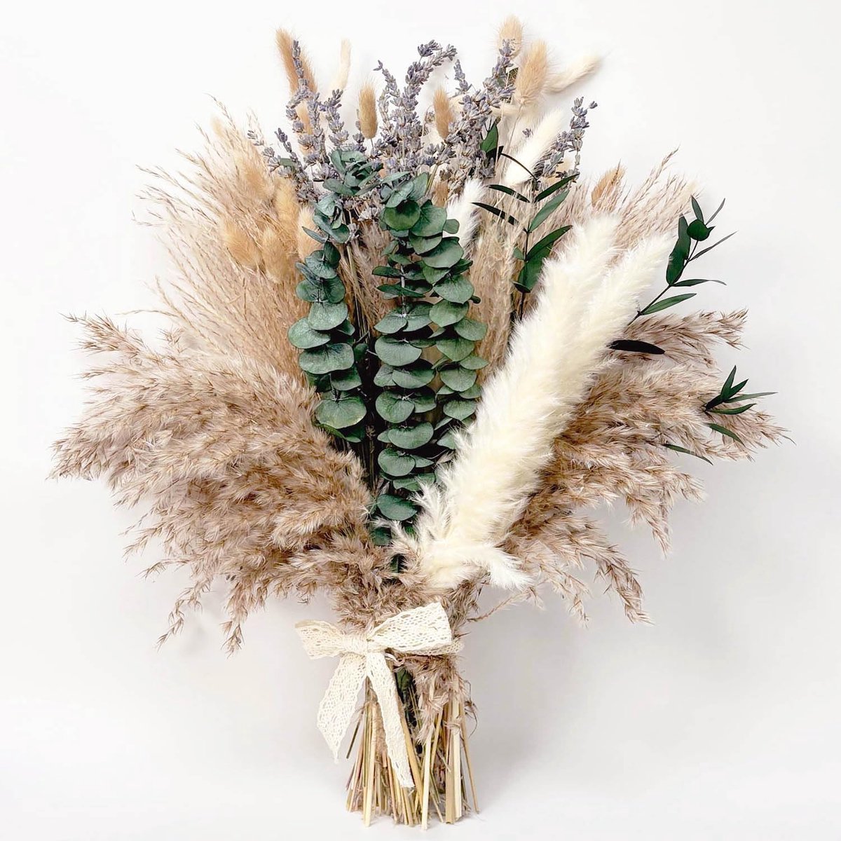 SnelShoppen - Pampasgras Droogbloemen Boeket 100 Stuks - Eucalyptus, Lavendel - Bohemian Woondecoratie, Herfstdecoratie, Tafeldecoratie, Binnen, Kunst