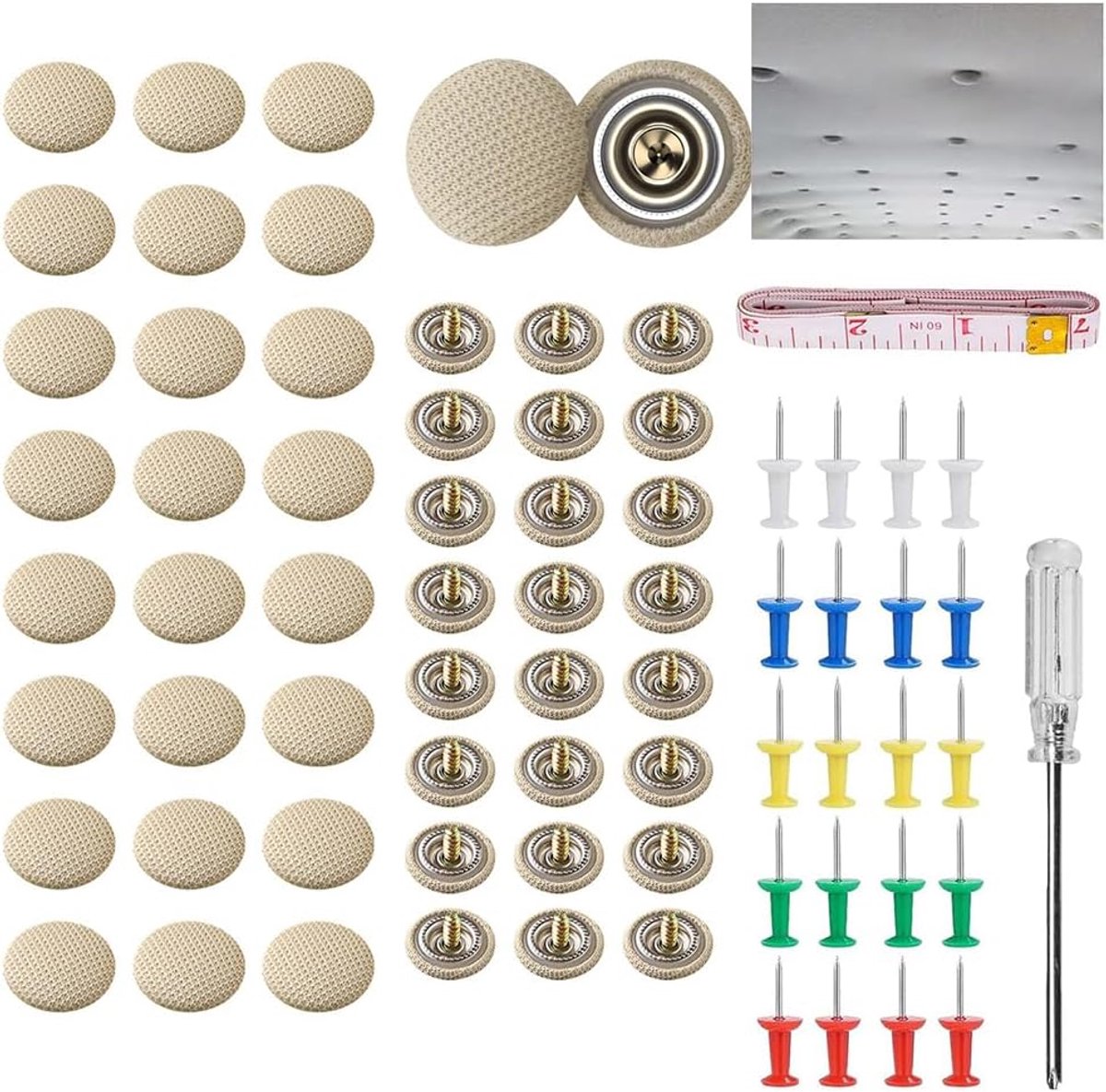 SnelShoppen - Car Roof Tool Knob Beige Set - Compleet met Knoppen, Bevestigingsmateriaal, Schroevendraaier, Meetlint voor Auto Dak Reparatie en Decora
