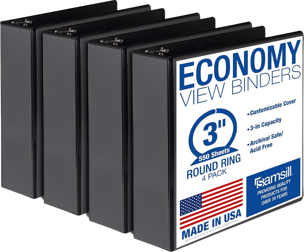 SnelShoppen - Ringbanden Set 4x 7.5cm - Zwarte Multifunctionele Organizers - Duurzaam Polypropyleen - Ideaal voor School, Kantoor en Thuisprojecten