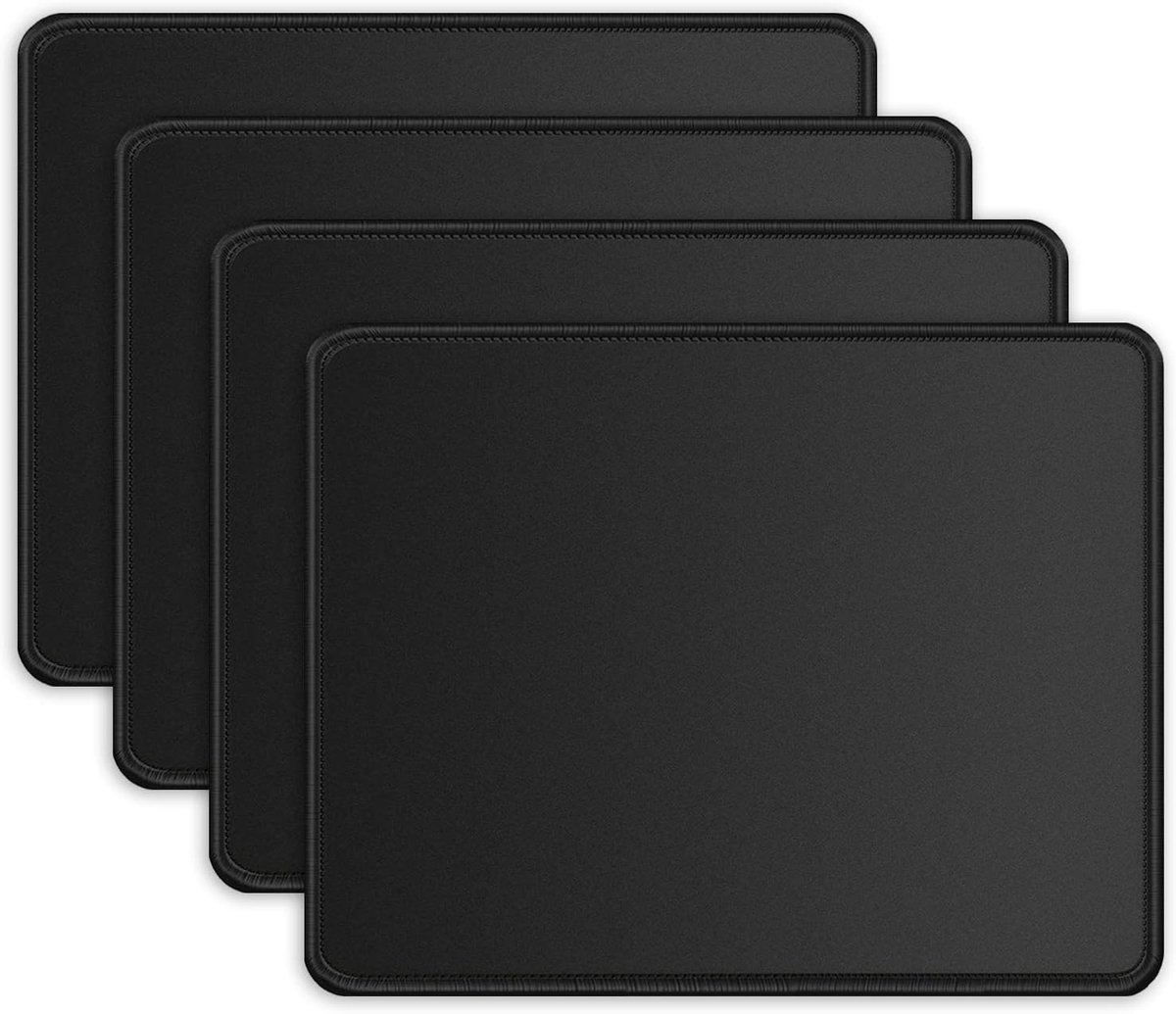 SnelShoppen - 4 Pack Premium Textuur Muismat met Gestikte Rand en Lycra Stof, Antislip Rubberondergrond voor Laptop, Computer, PC, 10.2×8.3×0.12cm, Zw
