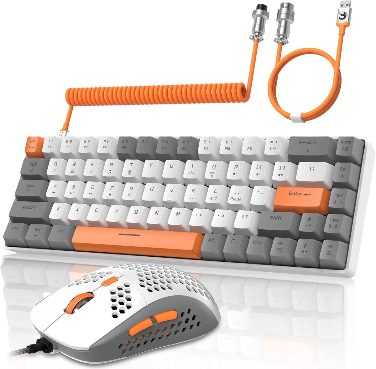 Thijox - YINDIAO T8 60% RGB Gaming Toetsenbord en Muis Combinaties, Bedraad Mechanisch Toetsenbord met 68 Toetsen, Opgerolde USB C Kabel, Donker Grijs