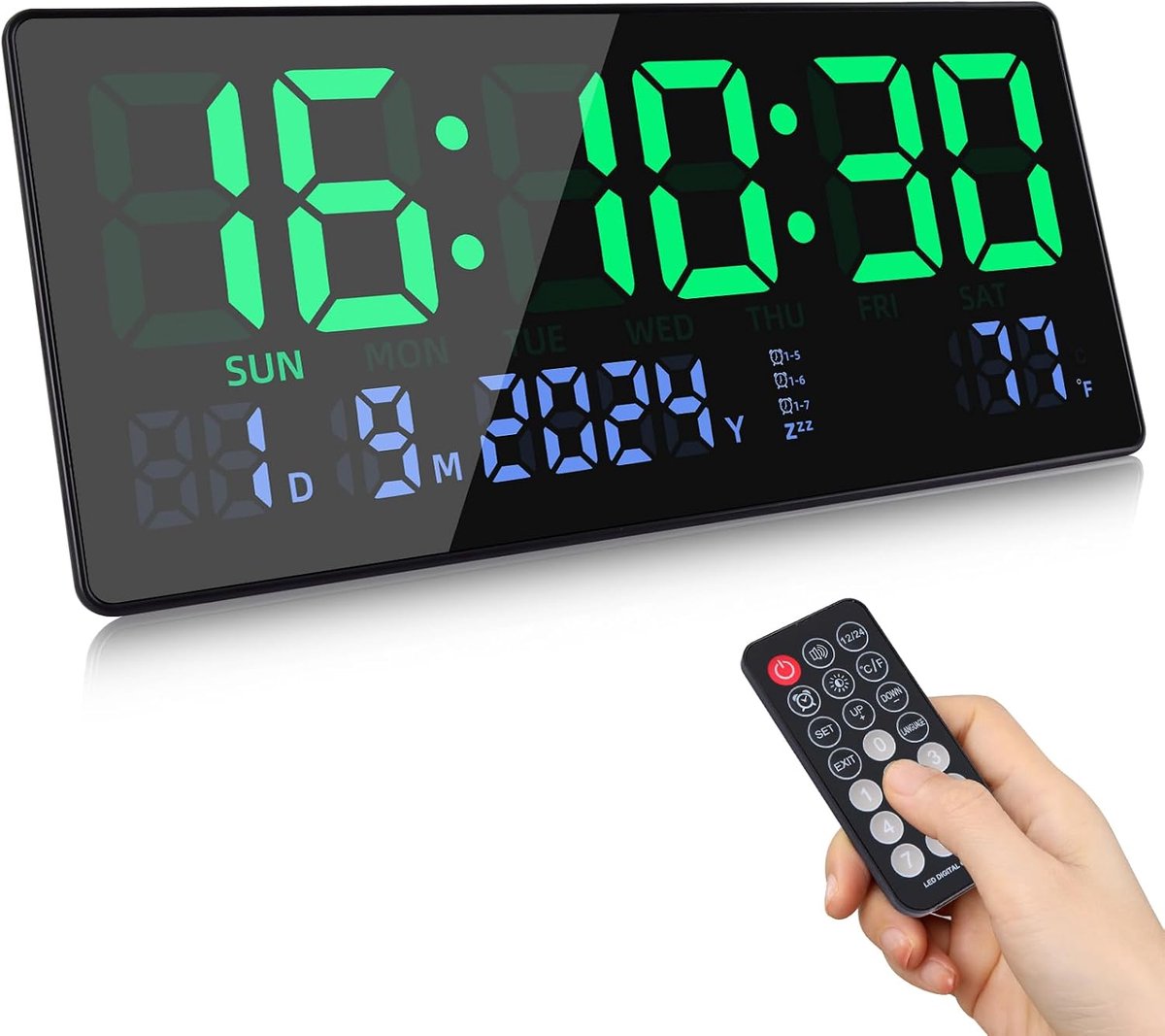 SnelShoppen - 15.5 Inch Digitale LED Wandklok met Kalender, Temperatuur, Datum, Week en Seconden Display voor Woonkamer, Keuken, Modern Design