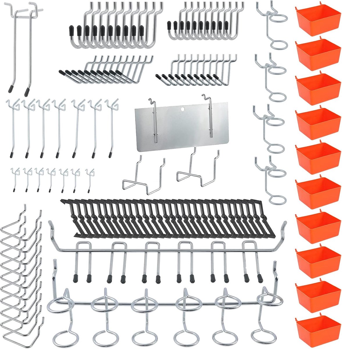 SnelShoppen - 144-delige Hanging Board Hooks Assortiment Set - Organisatie Kit met Baskets, Lock, Hoeken, en Gereedschapshouder voor Pegboards