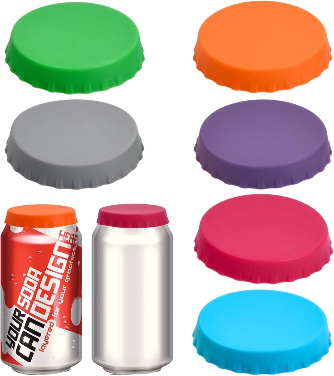 SnelShoppen - Pack van 6 Herbruikbare Silicone Blikdeksels - Kleurrijke Stofdichte Deksel voor Frisdrank, Bier en Energiedrank Blikken - BPA-vrij Seal