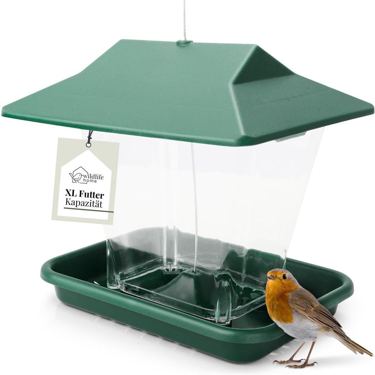 SnelShoppen - Vogelhuisje voor Tuin en Balkon - Groen Pagodevorm - Weerbestendig Vogelvoederhuis met Inklapbaar Dak - Vogelvoeder Dispenser voor Wilde