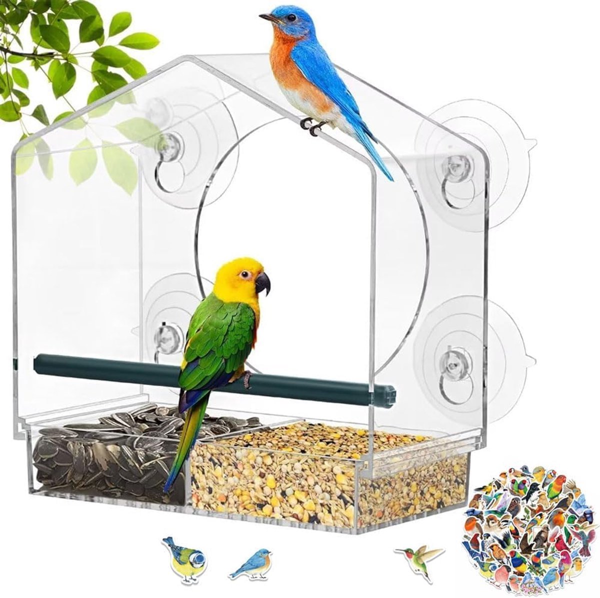 SnelShoppen - Vogelvoederstation voor Ramen - Transparant Acryl Vogelhuisje - Raammontage voor Tuin, Keuken en Slaapkamer - Duidelijke Observatie van