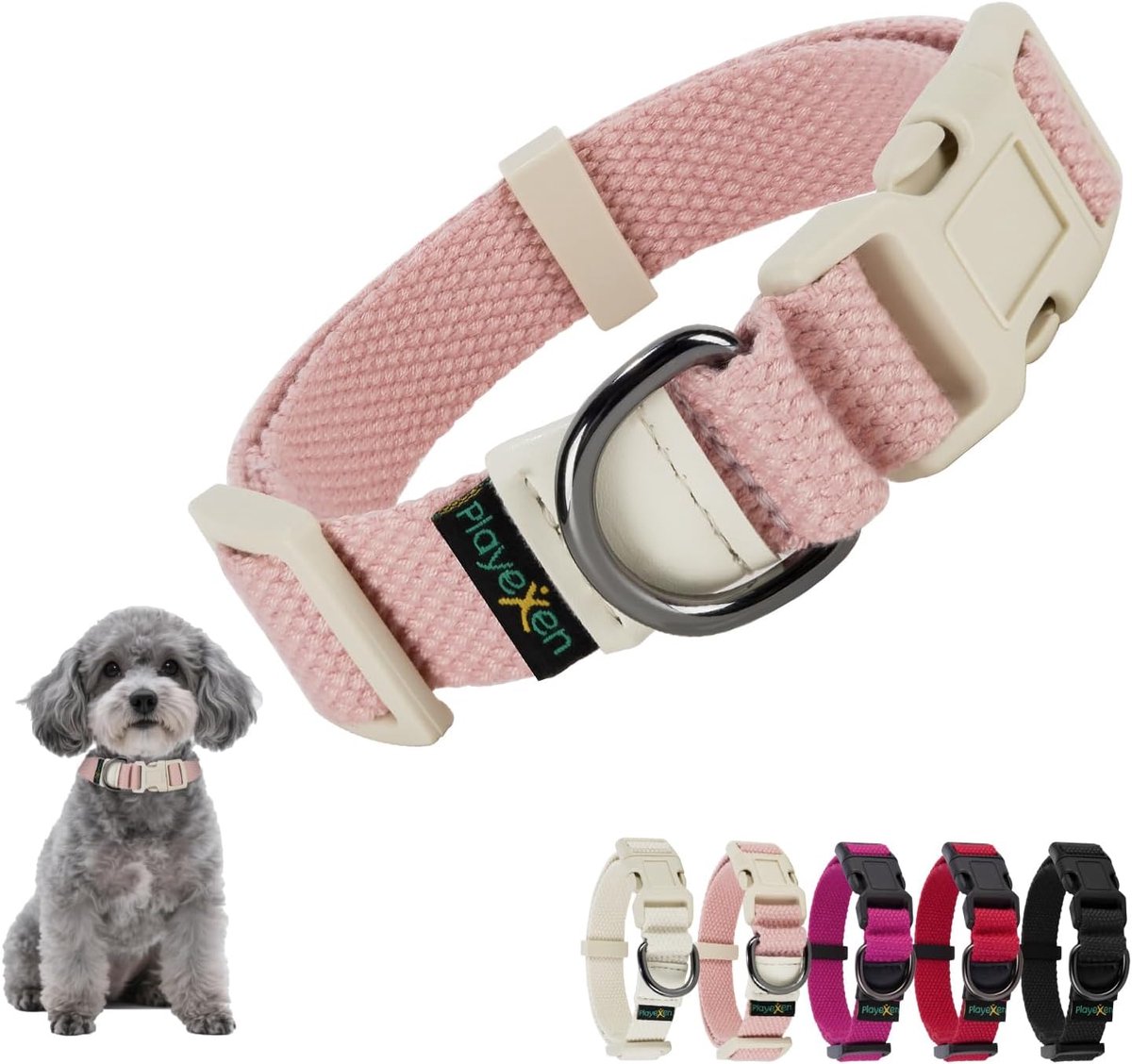 SnelShoppen - Verstelbare Puppy Halsband 25-40 cm voor Kleine en Middelgrote Honden, Katten en Puppies, Zachte Katoenen Materialen, Roze, Ideaal voor