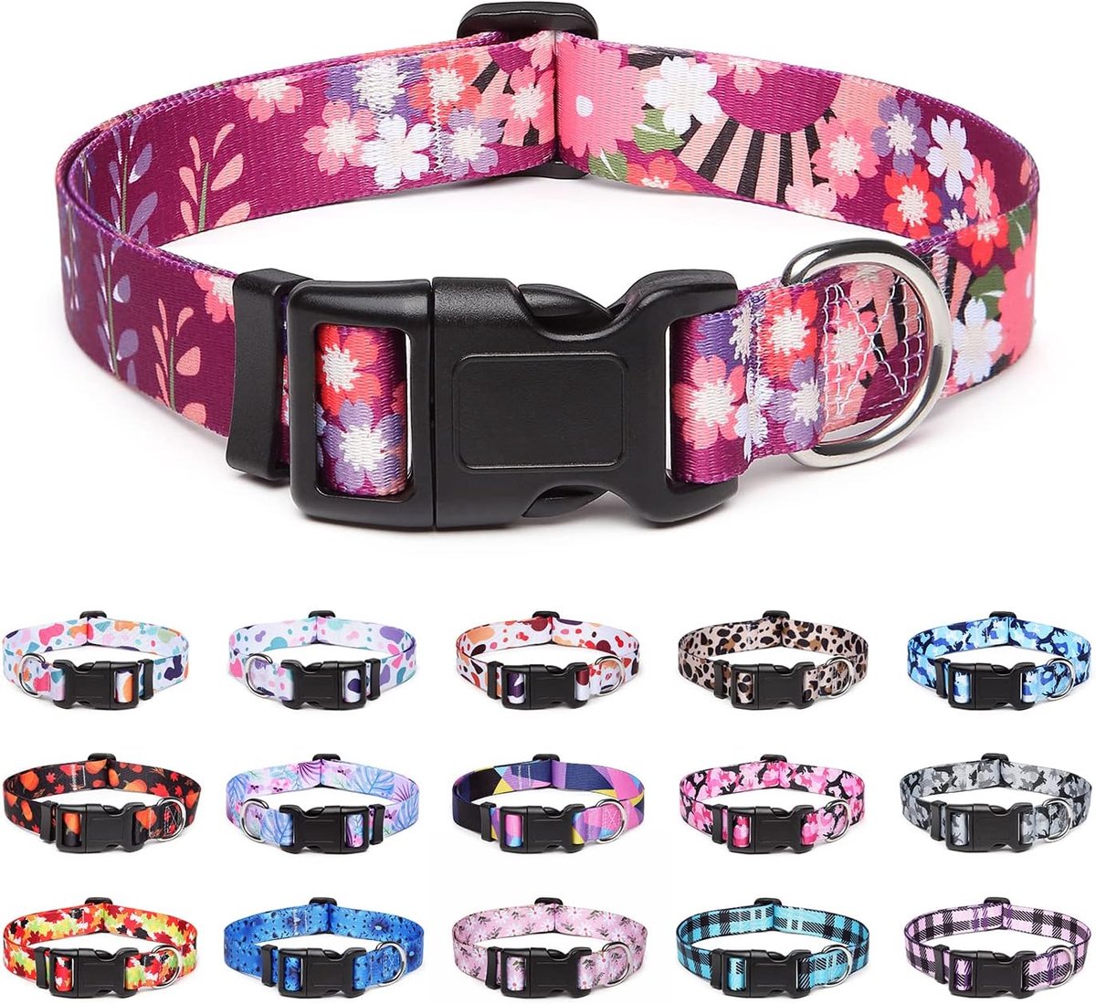 SnelShoppen - Dog Collar Verstelbaar Zacht Comfortabel Nylon Hondenhalsband voor Kleine Medium Grote Honden Puppy's Katten (S, Kleurrijke Bloemen)