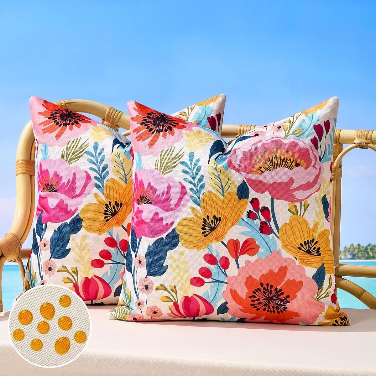 Waterdichte Tuinkussenhoezen 40 x 40 cm Roze Bloemen Vierkante Decoratieve Kussenhoezen voor Buiten, Balkon en Woonkamer - Set van 2