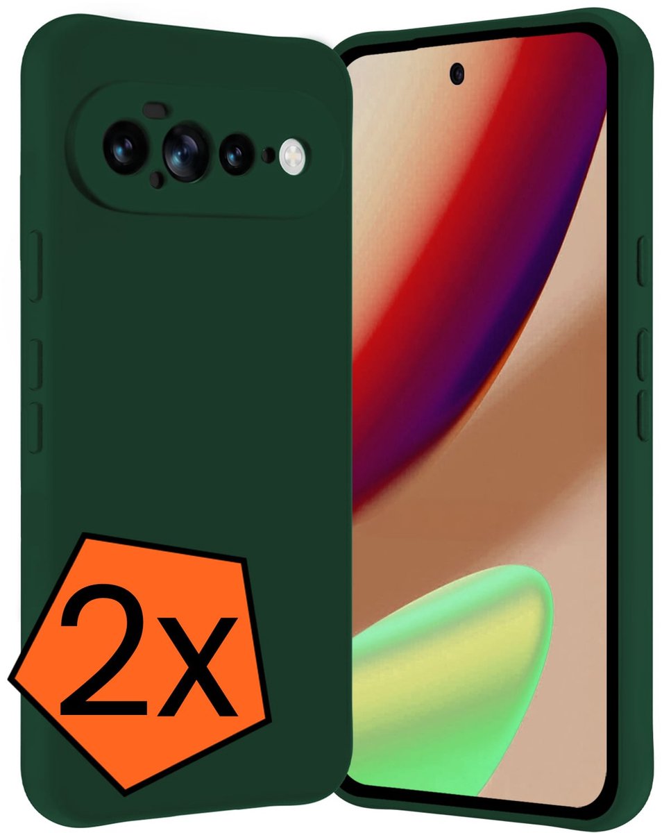 Hoes - 2 Stuks - Geschikt voor Google Pixel 11 Pro XL - Sterk & Shockproof - Case Siliconen - Back Cover - Telefoon Hoes - Donkergroen