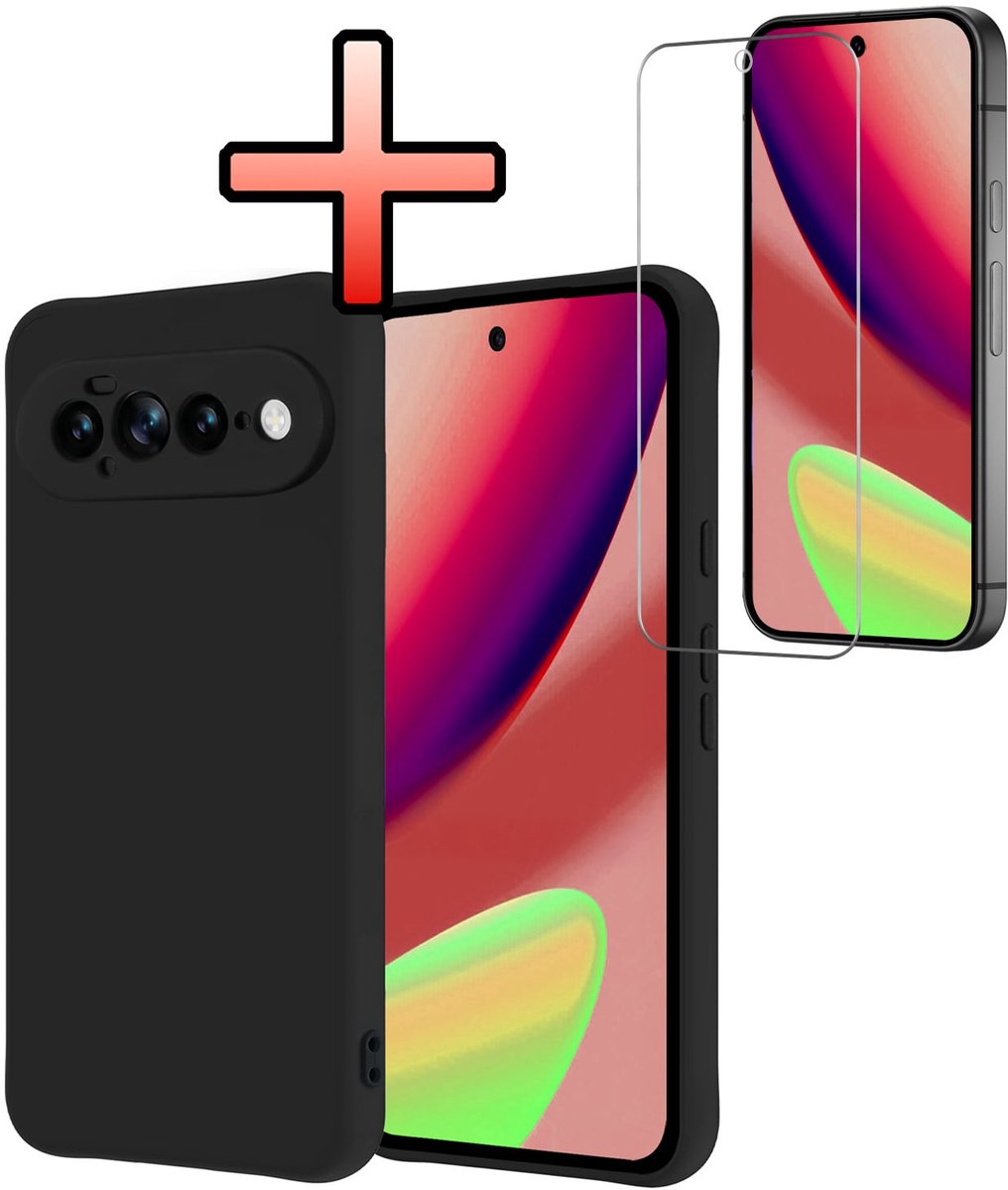 Hoesje - Met Screenprotector - Geschikt voor Google Pixel 11 Pro XL - Sterk & Shockproof - Back Cover - Siliconen Case - Telefoon Hoes - Zwart