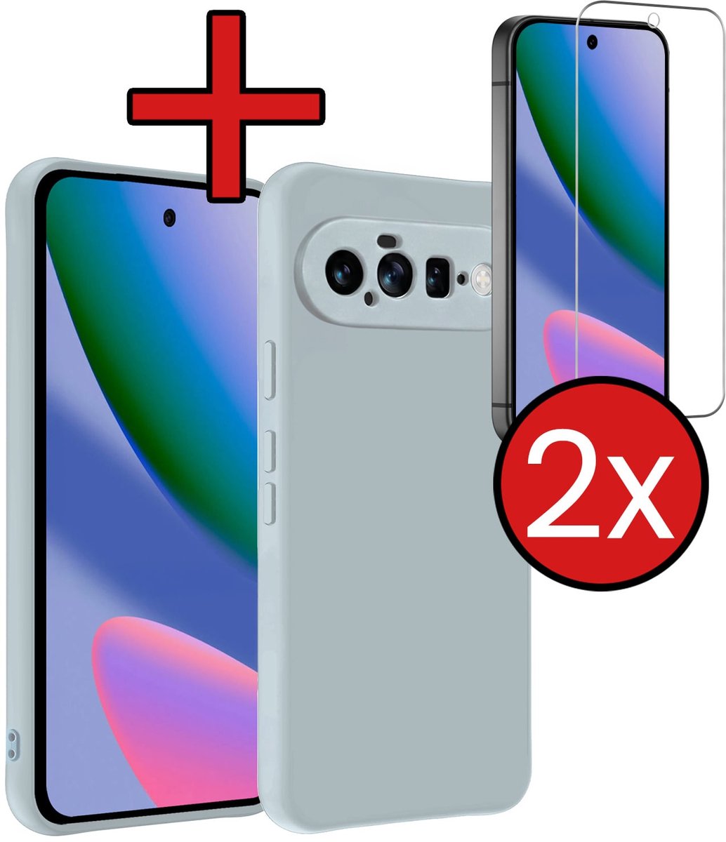 Hoesje - Met 2x Screenprotector - Geschikt voor Google Pixel 11 - Sterk & Shockproof - Telefoon Hoes - Back Cover - Siliconen Case - Telefoonhoes - Lichtblauw