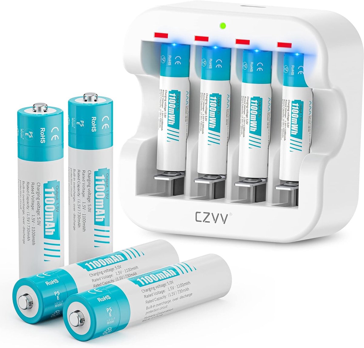 SnelShoppen - 1.5V AAA Oplaadbare Batterijen met Oplader, 8 Stuks, Energiebesparend en Duurzaam, Ideaal voor Huishouden, Speelgoed, Verlichting en Mee