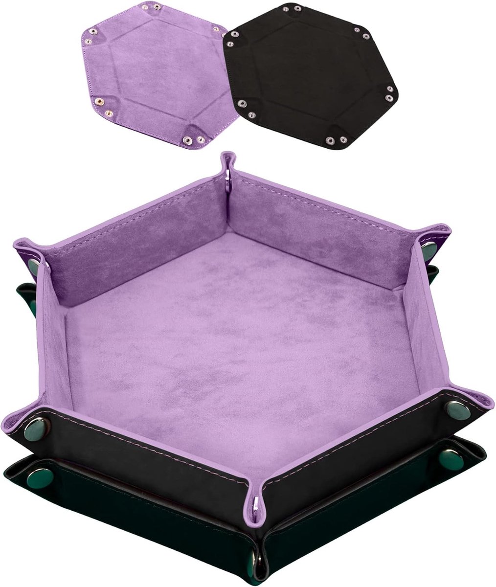 SnelShoppen - 2pcs Dice Tray PU Leer Vouwbare Dice Houder Hexagon voor DND, RPG en Tafelspellen - Lilac en Zwart