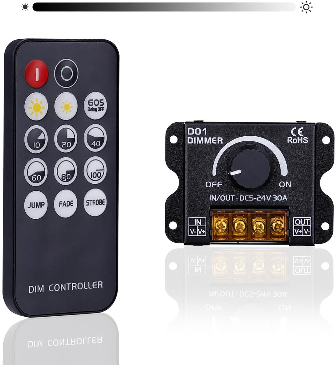 SnelShoppen - RF LED Strip Dimmer PWM Controller 5V 12V 24V 30A Draadloze Dimmer met Knoppen voor Verlichting in Huis, Tuin, Feest en Camping