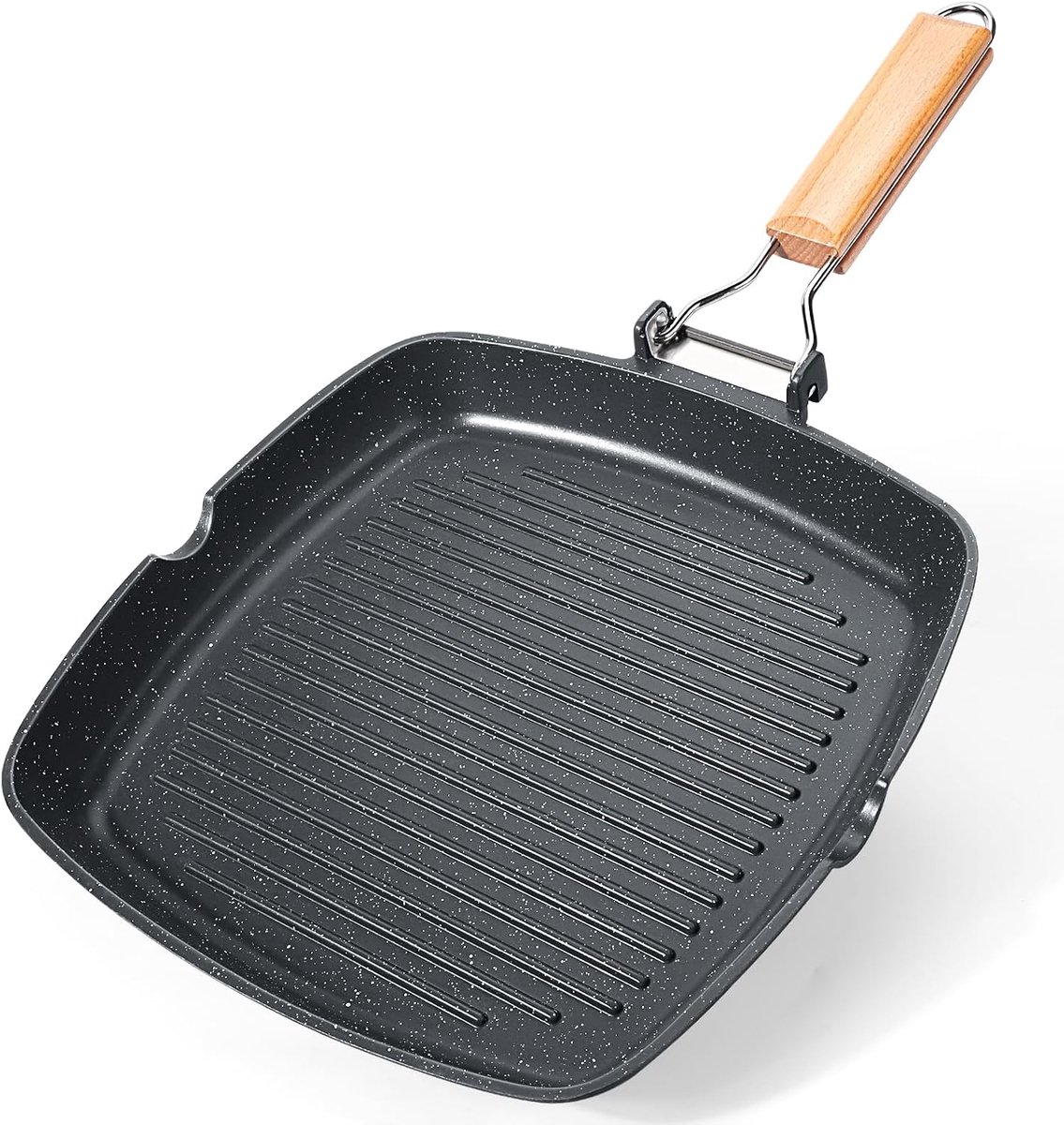 SnelShoppen - GiPP Vouwbare Handgreep Grillpan 11 inch, Duurzame Pan met Innovatieve Coating, Geschikt voor Alle Hobs, Zwart - Perfect voor Keuken en