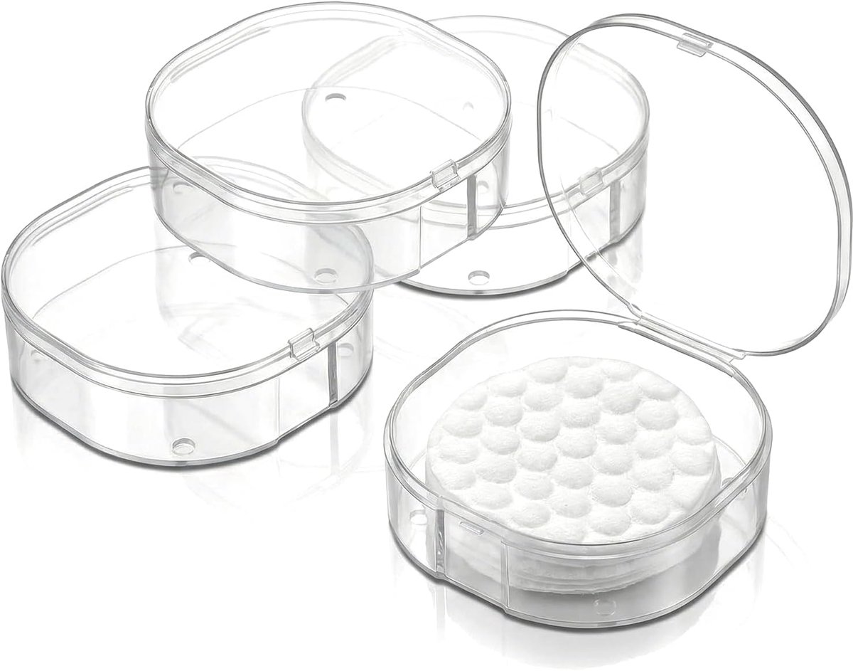 SnelShoppen - 4 Stuks Katoenen Rond Houder - Reizen Draagbare Katoenen Pad Houder - Plastic Vierkante Dispenser voor Makeup Verwijdering Katoen Ballen