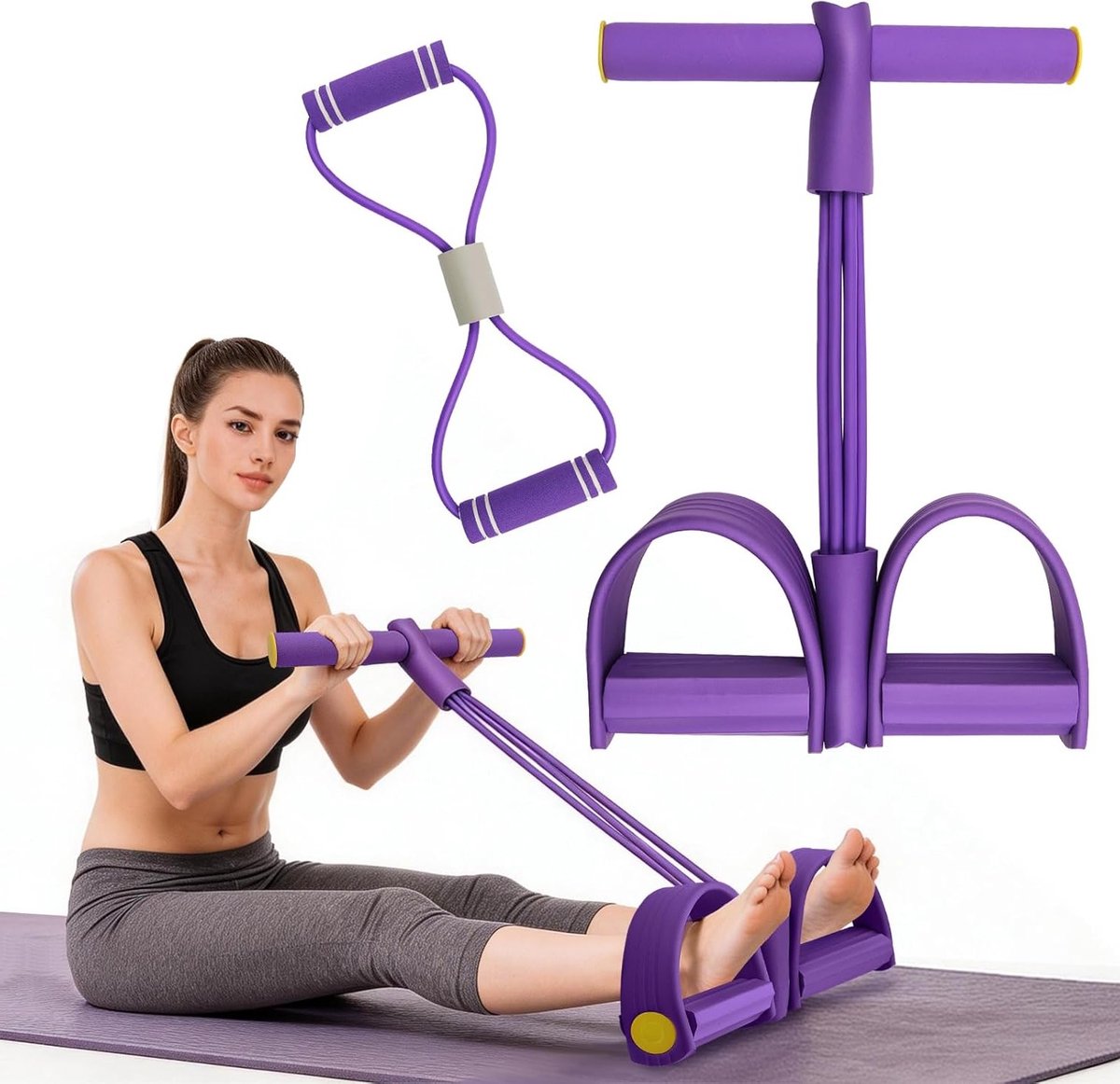 Multifunctionele buiktrainer met 6 elastische weerstandsbanden voor full-body workout, fitness en yoga thuis