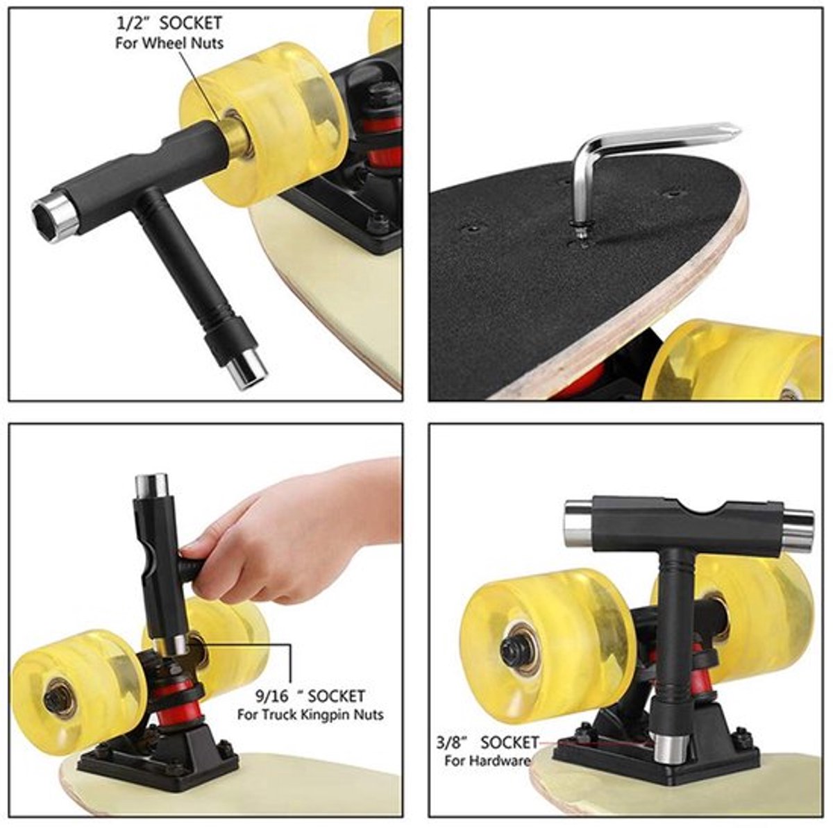 Skateboardtool Lichtgewicht - Multifunctioneel Gereedschap - Draagbaar - T-vormige Inbussleutel - L-vormige Schroevendraaier - 22 Onderdelen - Skateboard Gereedschap