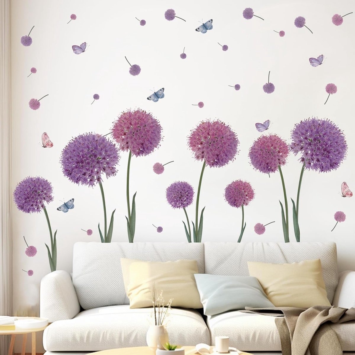 Muurstickers met Paardenbloemen en Vlinders voor Kinderkamer, Slaapkamer en Woonkamer - Decoratie voor Raam en Deur