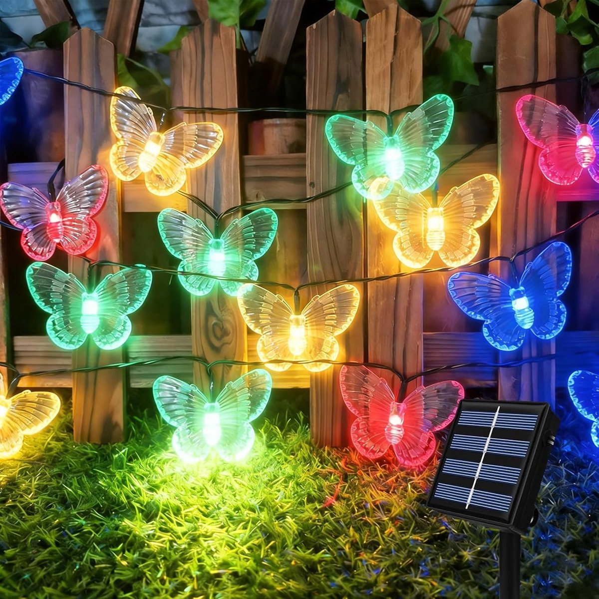 SnelShoppen - Solar Fairy Lights Buiten 6.5m 30 LED Vlinder Kleurige Sfeerverlichting Waterproof 8 Modi Tuinverlichting voor Feesten en Patio