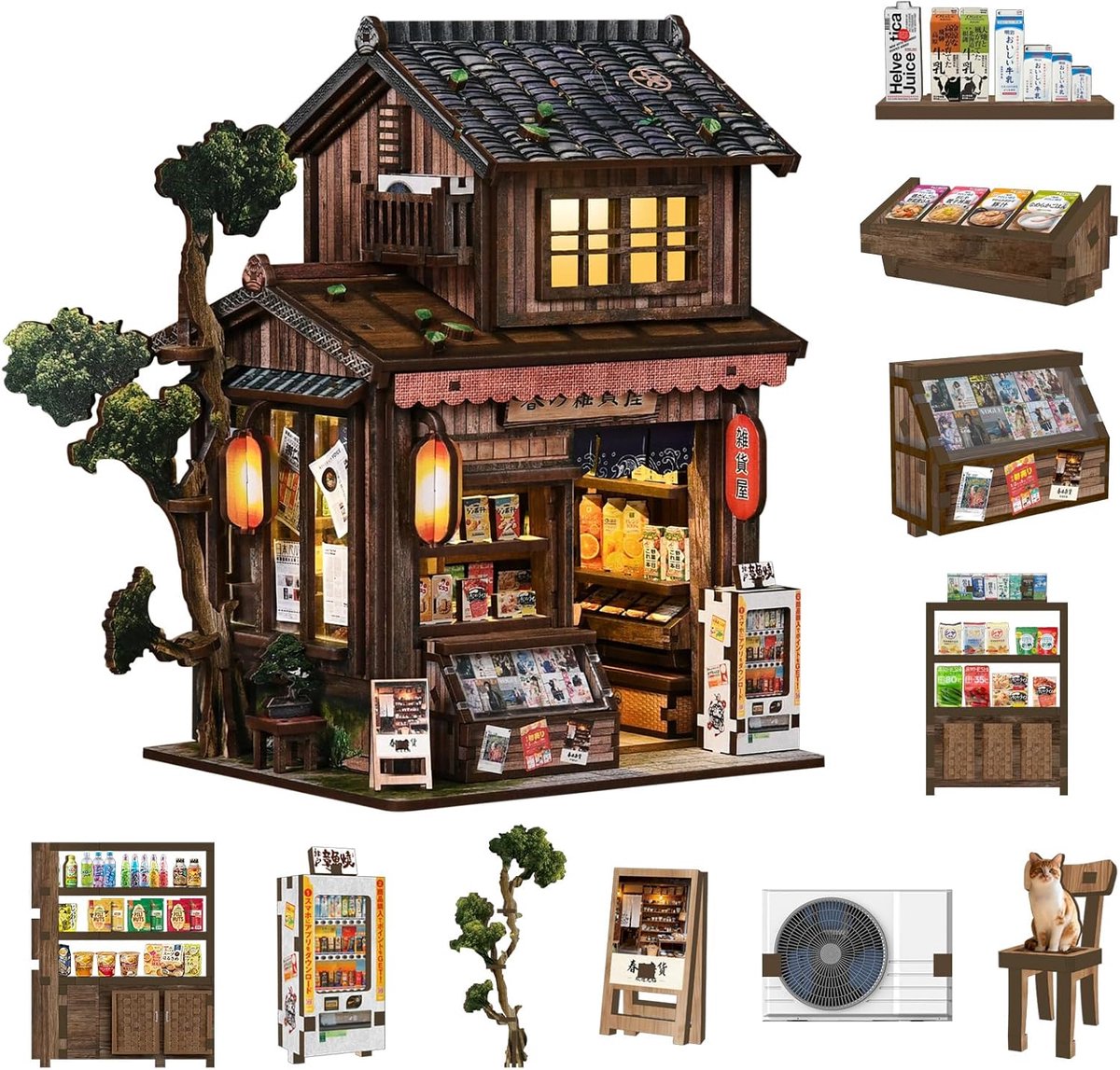 SnelShoppen - Book Nook Kit - Traditioneel Japans Kasuga Winkelmodel DIY 3D Houten Puzzel met LED, Creatieve Set voor Volwassenen, Cadeau en Woonacces