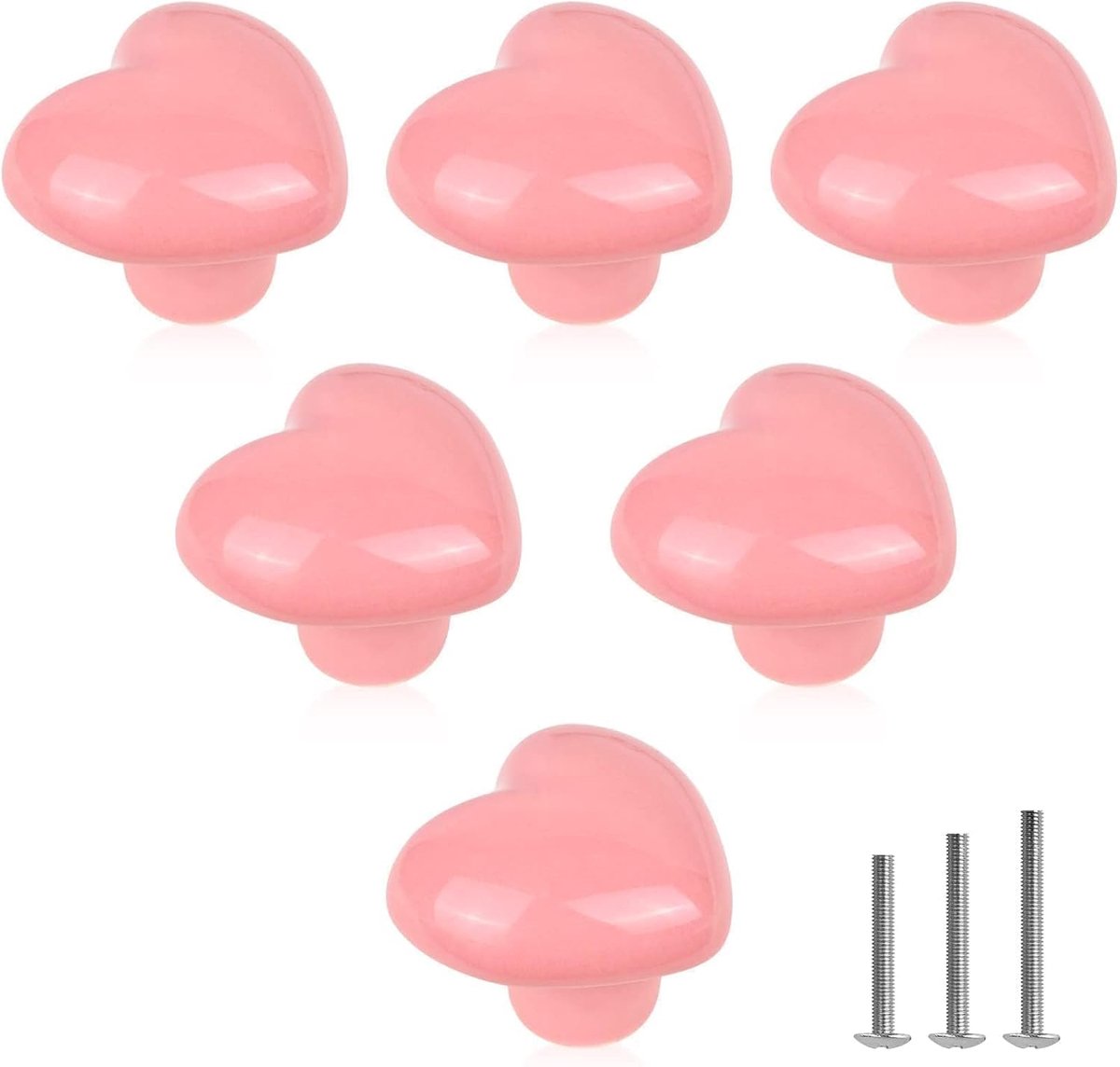 SnelShoppen - 6x Schattige Keramische Ladeknoppen, Roze Hartvormige Deurgreep voor Keuken, Kast en Kinderkamer, Duurzaam en Veilig, 45x28x15mm