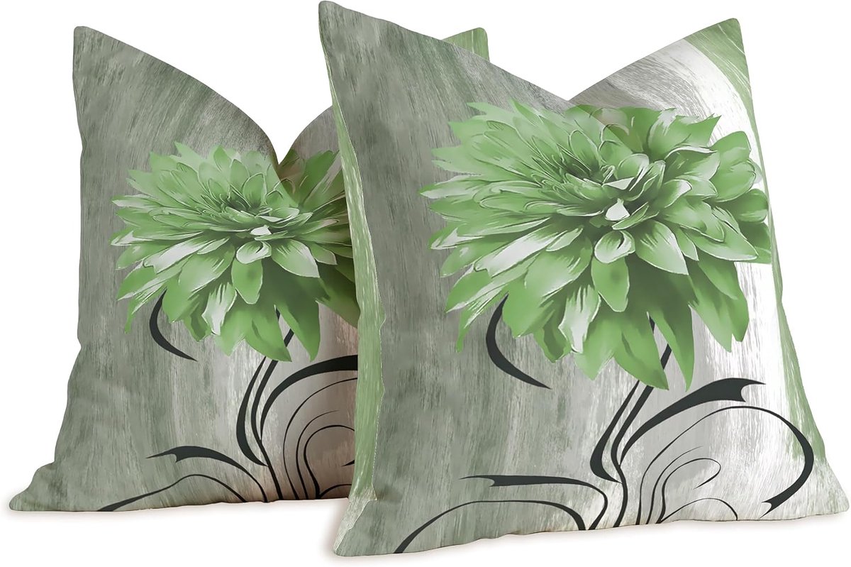 SnelShoppen - Set van 2 Dahlia-groene Kussenhoezen 50x50 cm - Moderne Linnen Kussenslopen voor Woonkamer & Slaapkamer - Decoratieve Kussenhoezen met P
