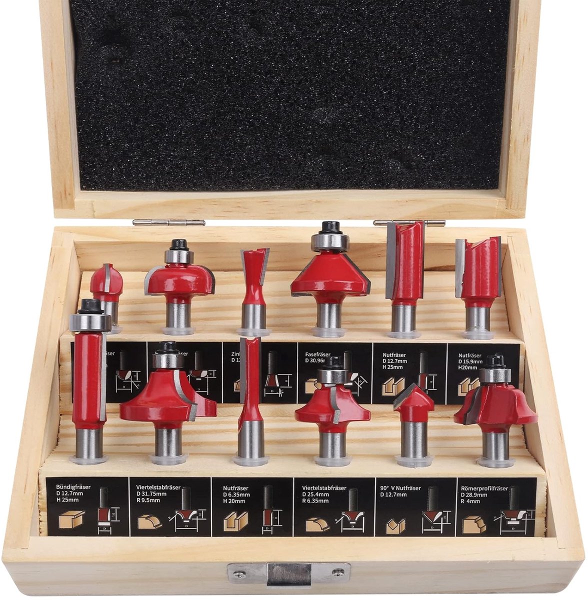 SnelShoppen - Router Cutter Set 12-delige Houtbewerking Set - 8mm Schacht, Duurzame Stalen Doos, Voor Beginners en Houtbewerkingsliefhebbers