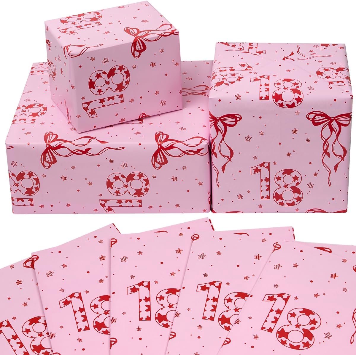 SnelShoppen - 5 vellen cadeaupapier 18e verjaardag roze 50x70 cm recyclebaar voor verjaardagsfeesten, perfect voor het verpakken van cadeaus