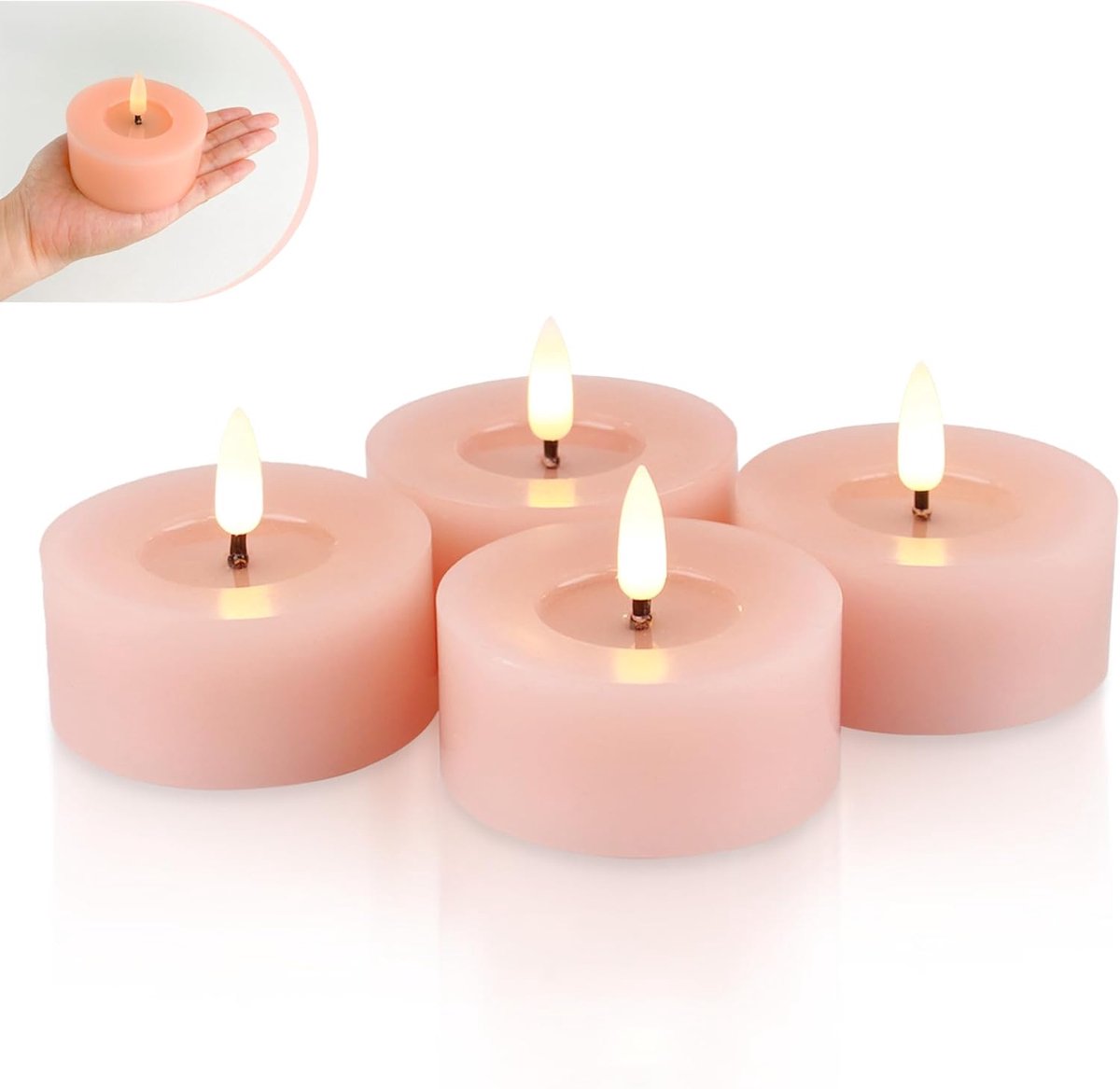 SnelShoppen - Set van 4 Roze Flameless LED Votiv Kaarsen met Reflectieve Wasoppervlak voor Feesten, Tuin, en Decoratie, D7cm x H3cm, Batterij Gevoerd
