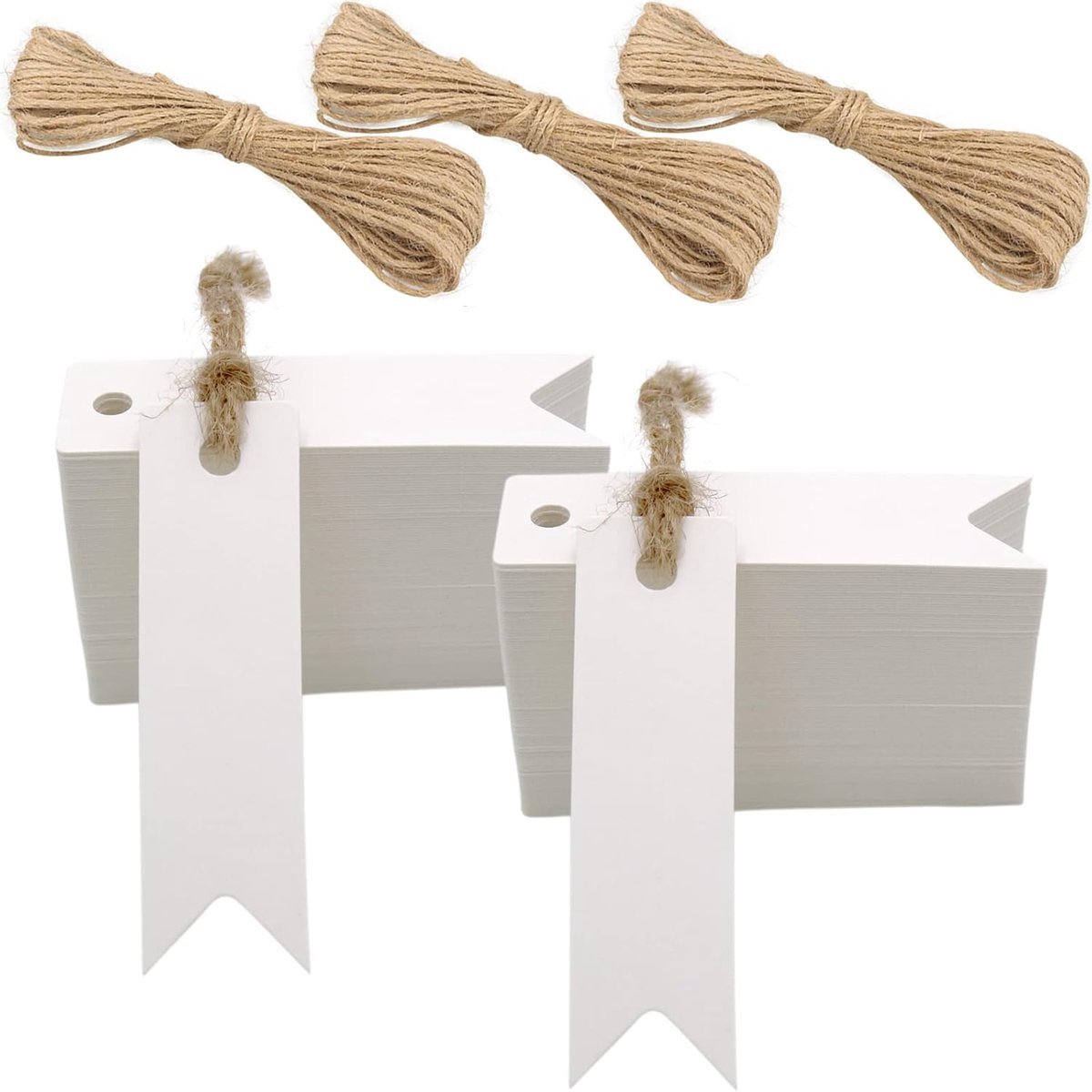 SnelShoppen - 200 Stuks Kraftpapier Labels 7x2cm Met Jute Koord - Cadeau Hanger Labels - Ideaal Voor Feesten, Scrapbooking, Knutselen - Witte Labels