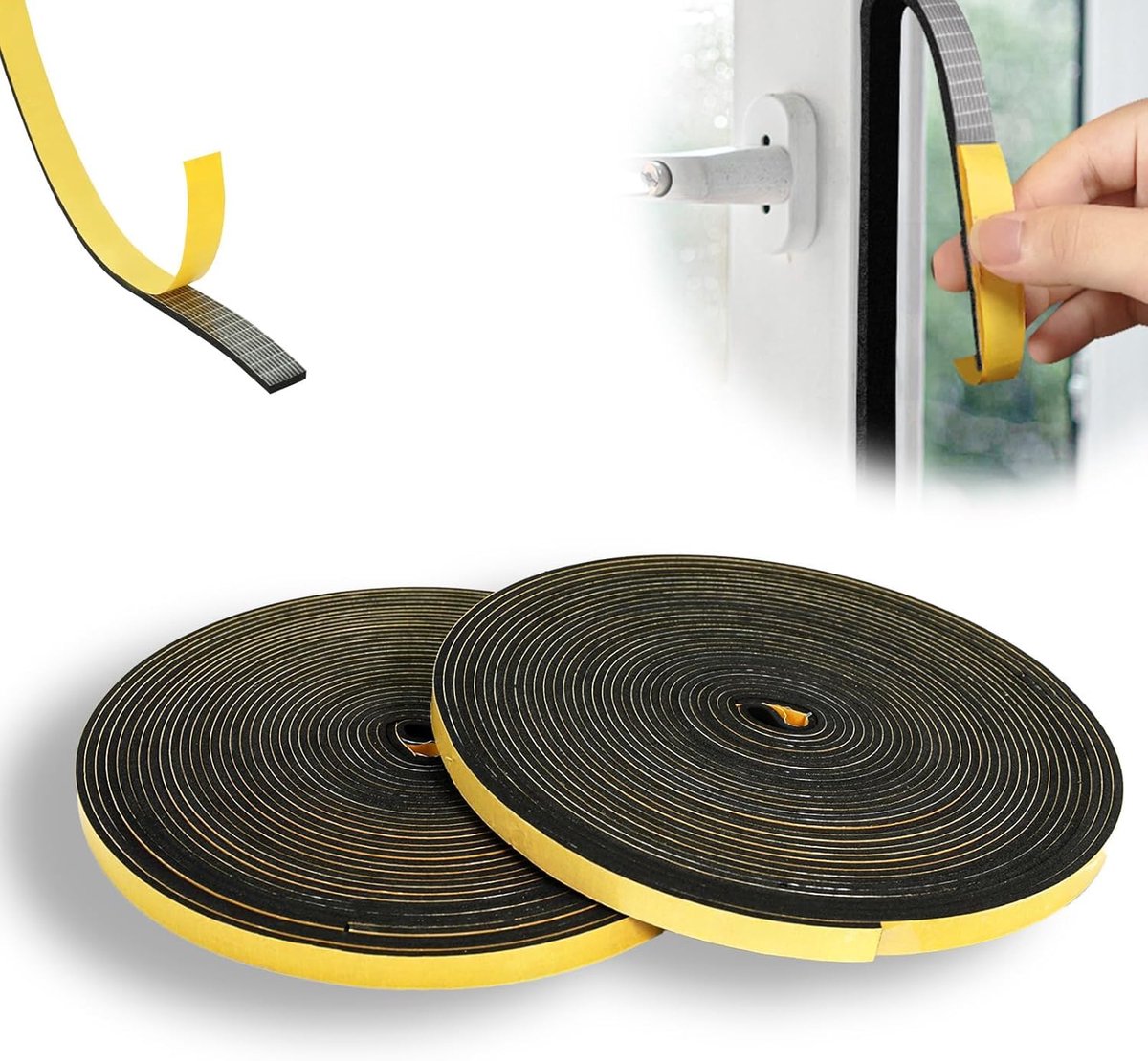 SnelShoppen - Zelfklevende Sealing Tape voor Deuren en Ramen, Waterdichte Foam Sealing Tape 6 x 3 mm, 24 m - Ideaal voor Isolatie en Geluiddemping