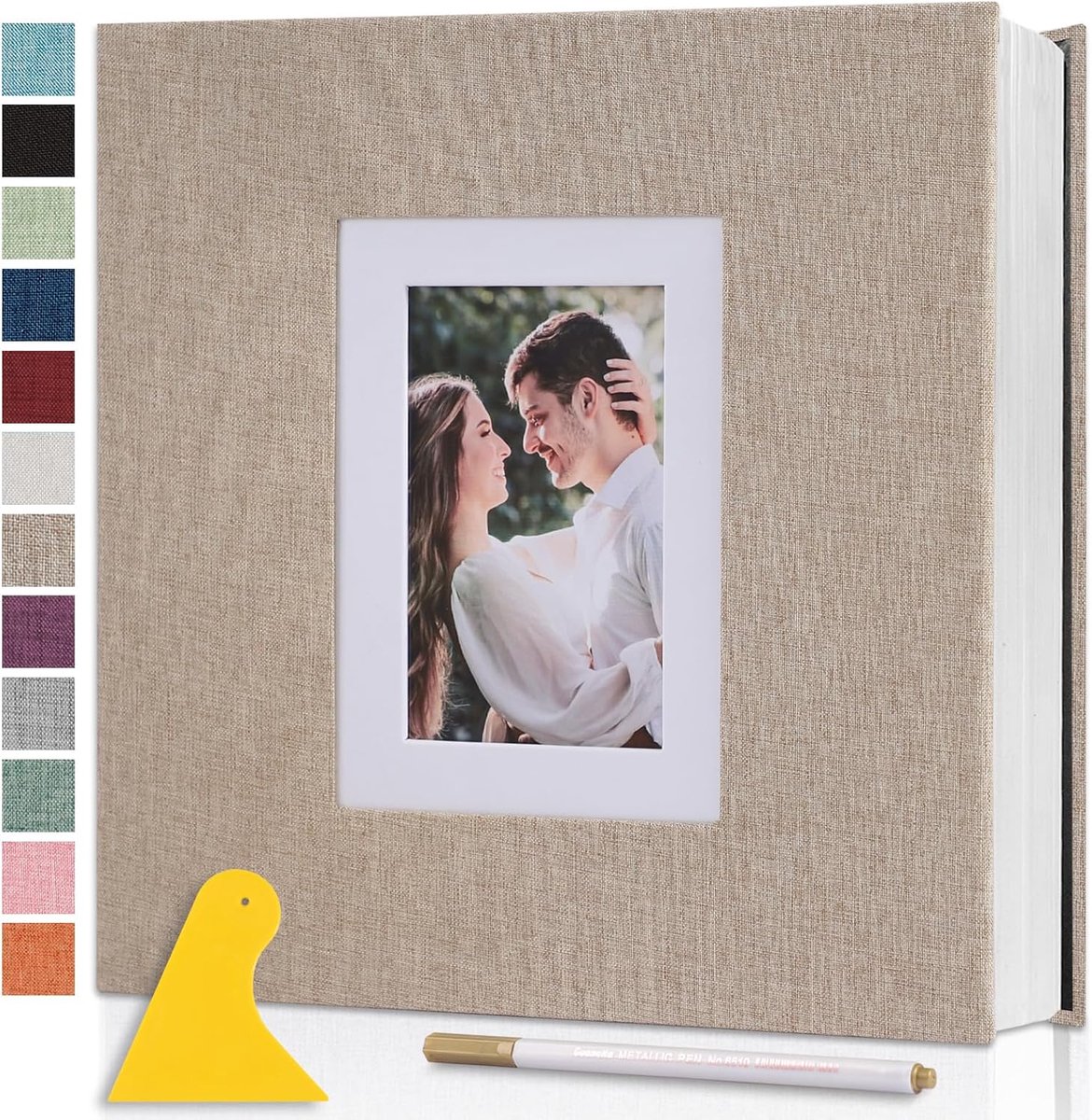 SnelShoppen - Groot Zelfklevend Fotoalbum 28x27 cm DIY Scrapbook met 40 Pagina’s - Khaki Magnetisch Plakboekalbum voor Baby, Familie, Bruiloft, Reizen