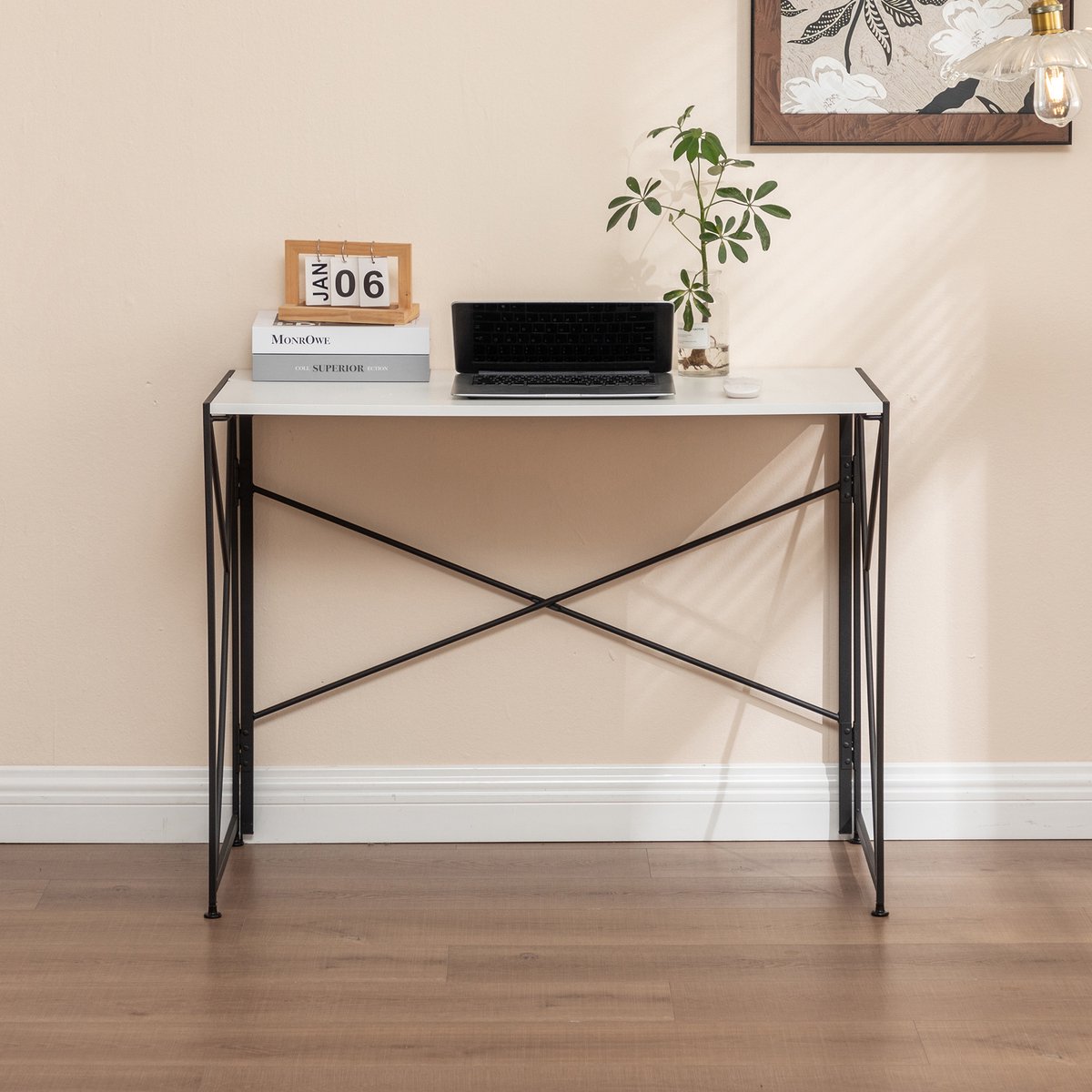 MODENUIT Bureau - Opvouwbaar Bureau Met MDF Blad En Metalen Frame - Voor Thuiswerk En Studie - Wit - 99x50x75 Cm