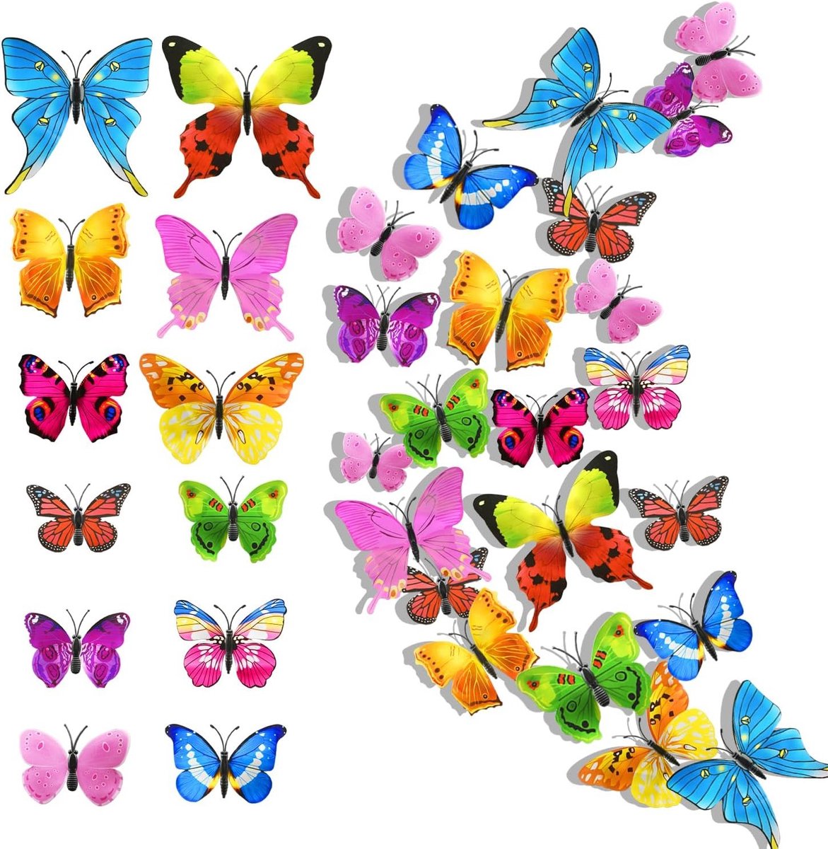 Set van 24 Decoratieve 3D Vlinders voor Muurdecoratie - Verwijderbare Wandstickers voor Kinderkamer en Slaapkamer, Creatieve Interieurdecoratie