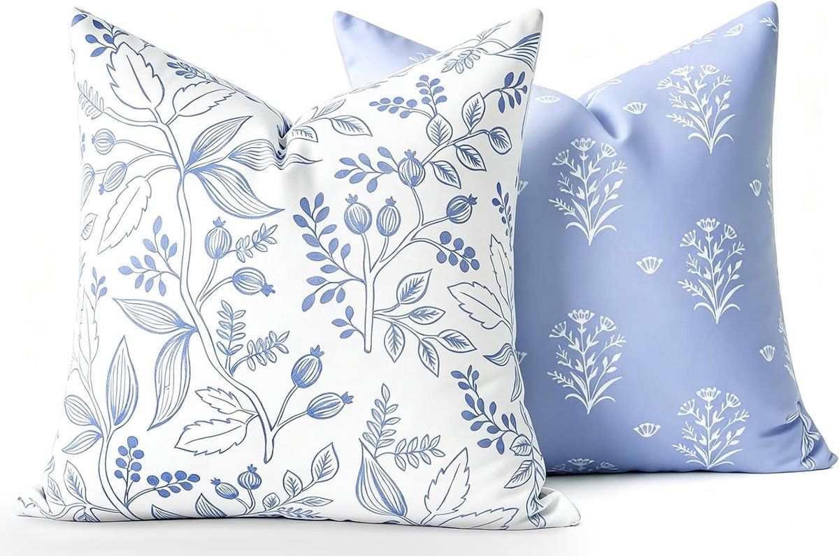 Reversible Kussenhoezen 40 x 40 cm met Botanische Bladerenprint voor Sofa en Slaapkamer - Set van 2 Stuks, Retro Design, Vierkante Kussens voor Woonkamer en Decoratie