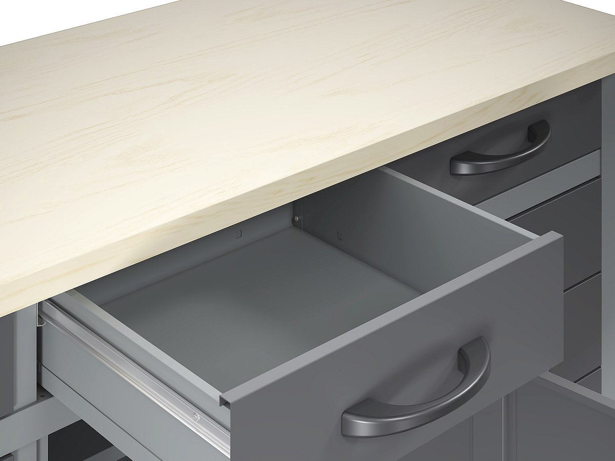 Vente-unique Werkbank in staal met houten werkblad - B160 x D60 x H85 cm - Grijs BRICANO
