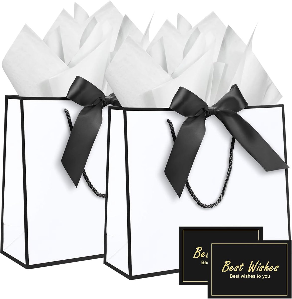 SnelShoppen - 2 Stuks Medium Cadeautassen met 4 Tissue Papieren en 2 Kaarten, Gepersonaliseerde Cadeautassen met Lint voor Vrouwen en Mannen, Verjaard