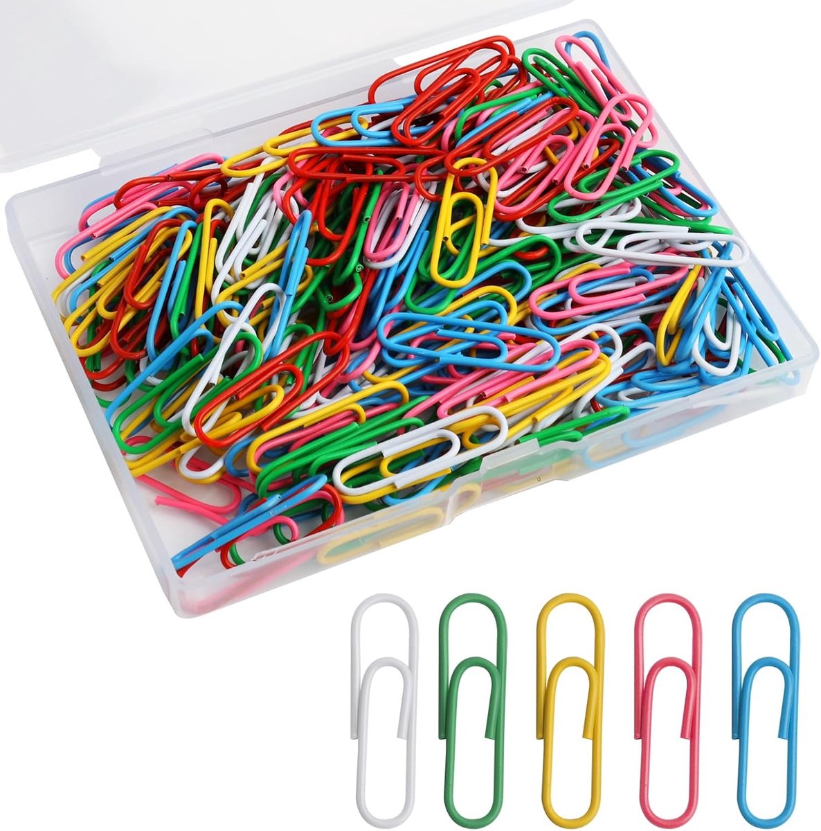 SnelShoppen - Set van 200 Gekleurde Paperclips 2.8 cm - Metaal Paperclips met Opbergdoos voor Kantoor, School, Documenten Organiseren