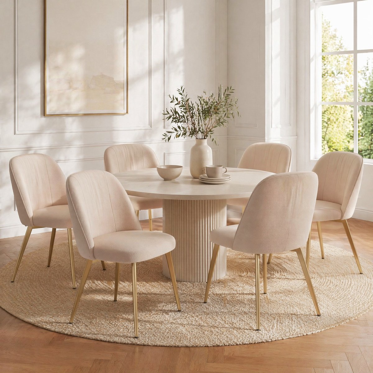 MODENUIT Eetkamerstoel 53 x 50 x 80 cm - Set Van 6 Met Gepolsterde Rugleuning - Voor Eetkamer - Velvet Beige