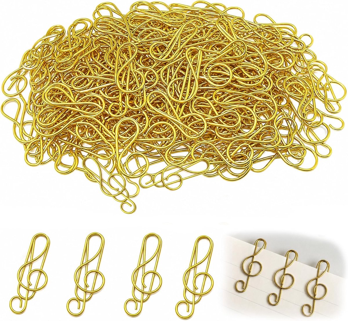 SnelShoppen - 100 Gouden Paperclips in Vioolsleutel Vorm, Grote Kantoor Paperclips van Duurzaam Metaal voor School, Thuis, Muziekliefhebbers
