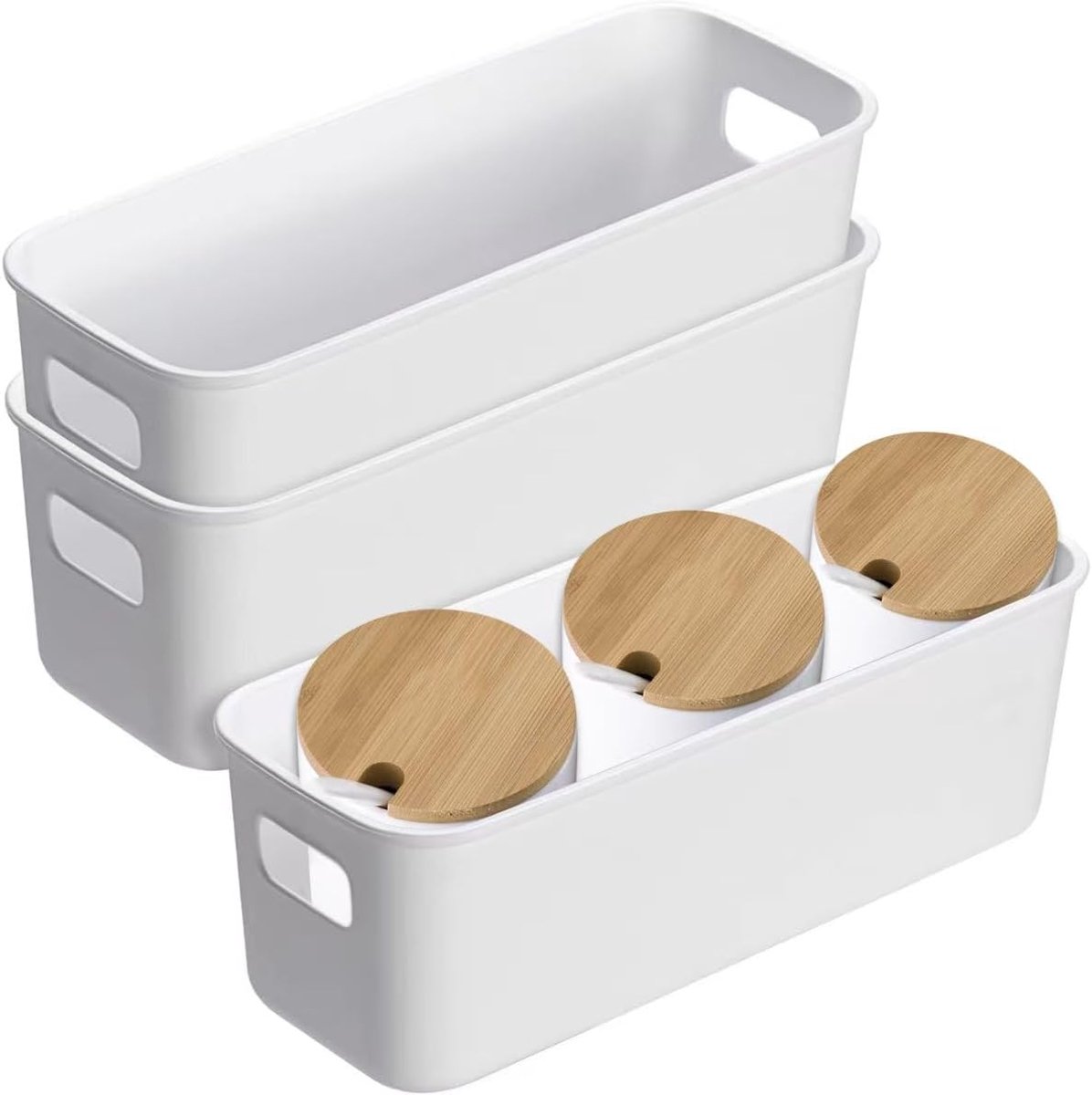 SnelShoppen - Pack van 3 Plastic Opbergmanden met Handvatten - Rectangles voor Keuken, Badkamer, Cosmetica - Ruimtebesparend - 28x9.5x10 cm