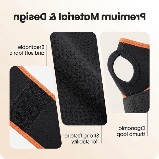 Verstelbare polsbandage voor sport en fitness, ademend ontwerp, uniseks maat, zwarte en oranje kleur, optimale polssteun en bescherming — afbeelding 3