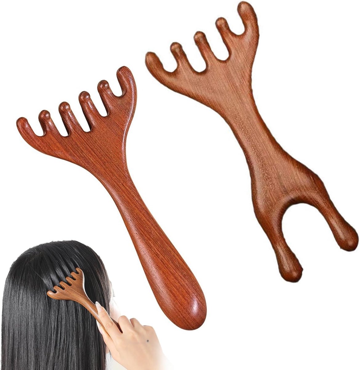 SnelShoppen - Houten Hoofdmassage Kam, Brede Tanden Houten Massagkam, Sandelhout Scalp Massager, Draagbare Hoofdverzorging, Verminder Vermoeidheid