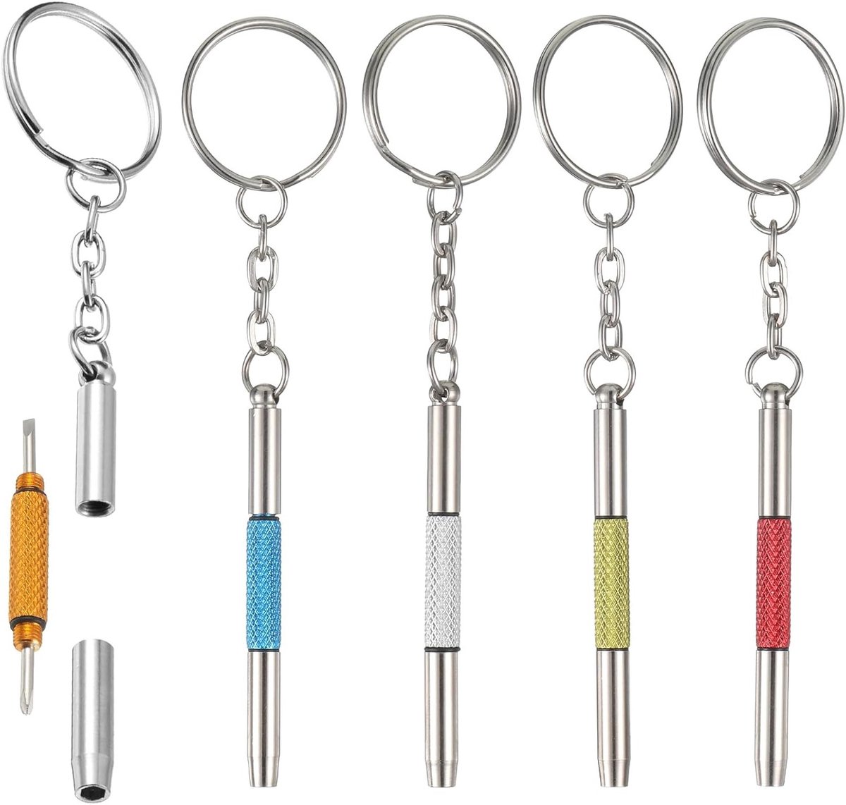 5-delige Mini Schroevendraaierset voor Brillen en Sieraden, 3-in-1 Schroevendraaier, Draagbare Reparatieset met Sleutelhanger en Roestvrijstalen Gereedschap
