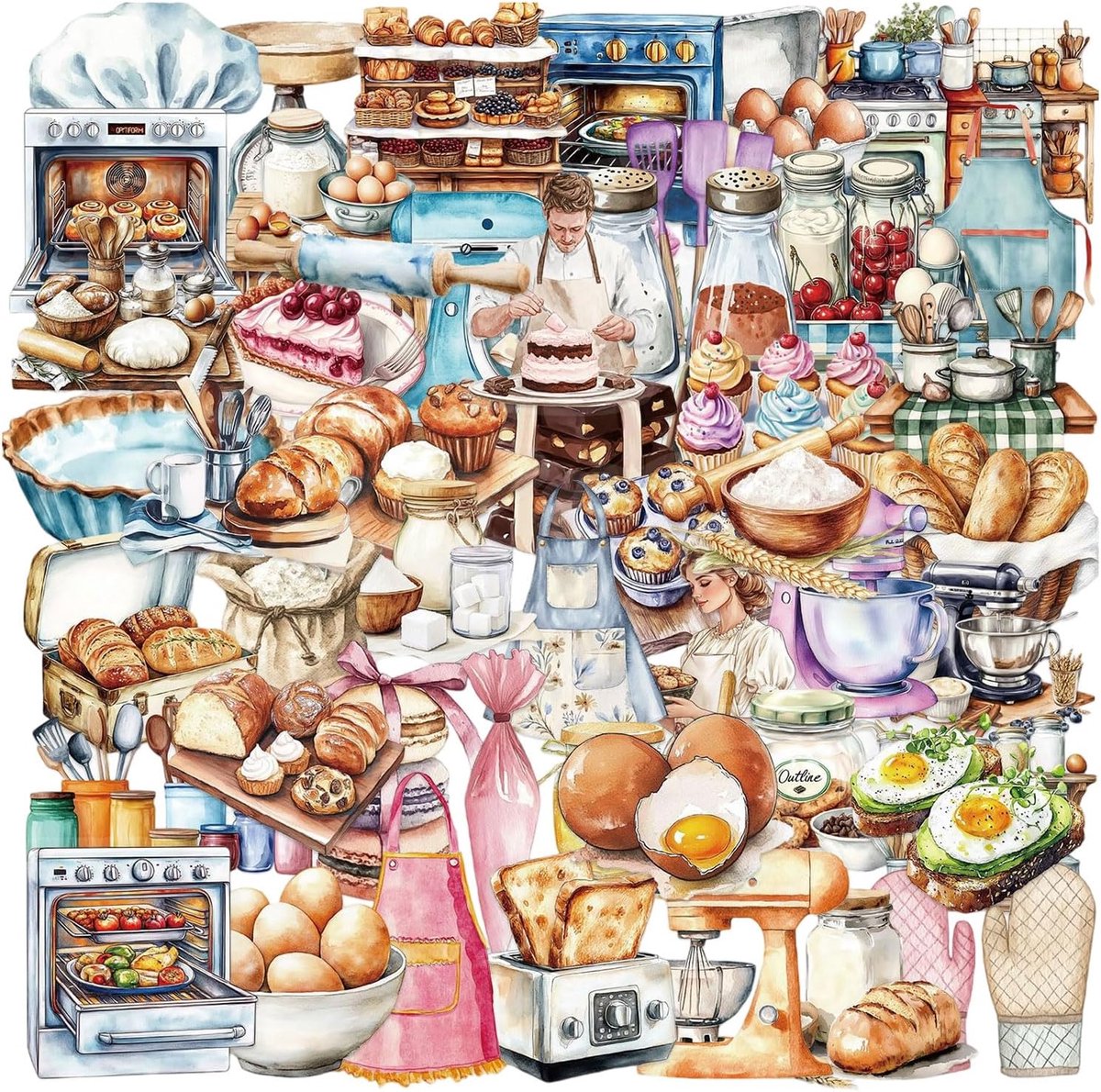 SnelShoppen - 100 Stuks Grappige Bakken Stickers - Realistische Waterdichte PET Labels voor Laptop, Stationery, Luggage, Scrapbooking, Keuken Decorati