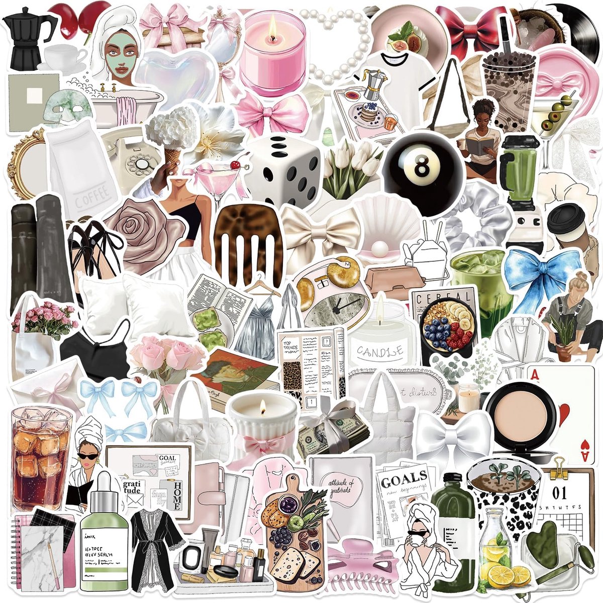 SnelShoppen - Clean Girl Aesthetic Sticker Set - 100 Stuks Unieke Waterproof Vinyl Stickers voor Drinkflessen, Laptops, Skateboards, Kawaii Stickers v