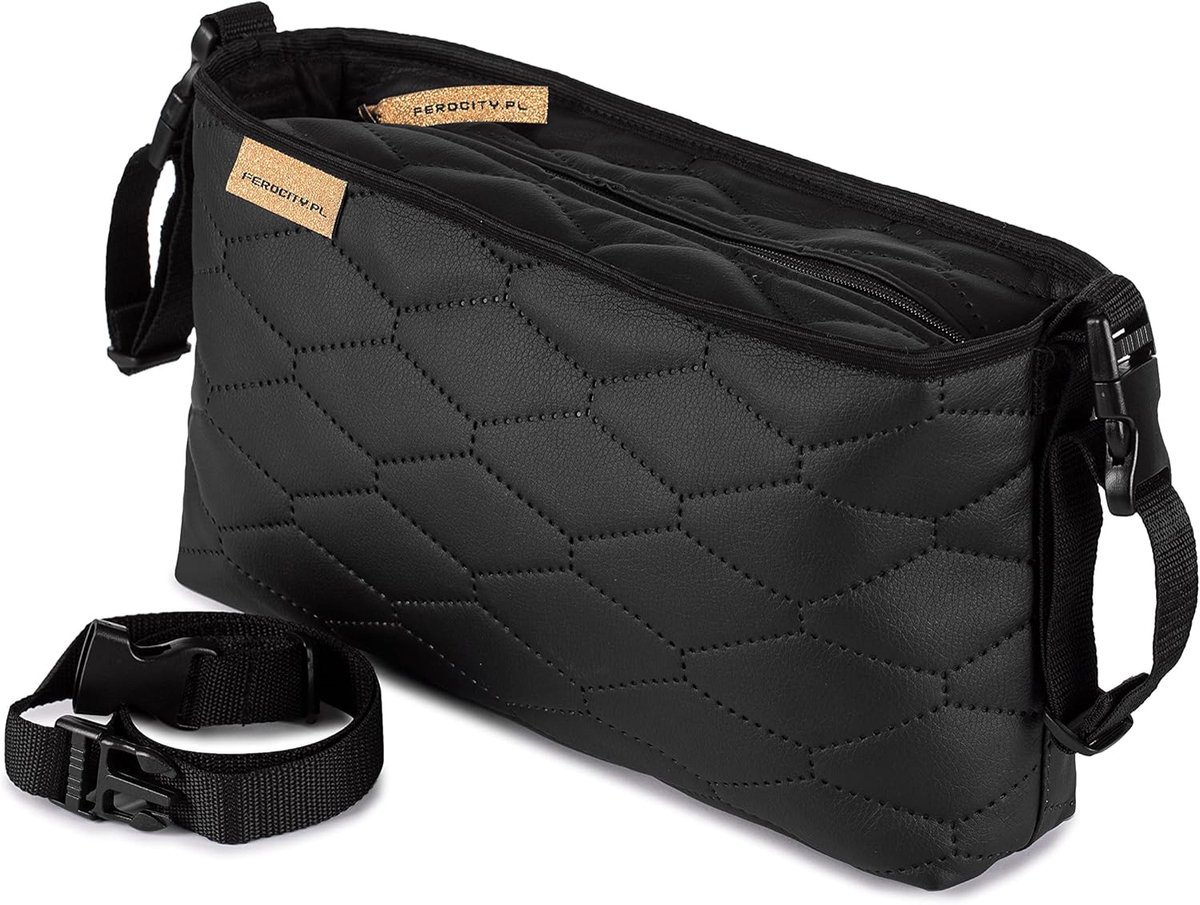 SnelShoppen - Buggy Organizer voor Kinderwagens en Buggies, Waterafstotend Eco Leer met Zwarte Steentjes, Verstelbare Schouderband, Extra Opbergruimte